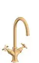 AXOR-HG-AXOR-Montreux-2-Griff-Waschtischarmatur-210-mit-Kreuzgriffen-und-Zugstangen-Ablaufgarnitur-Brushed-Brass-16502950 gallery number 1